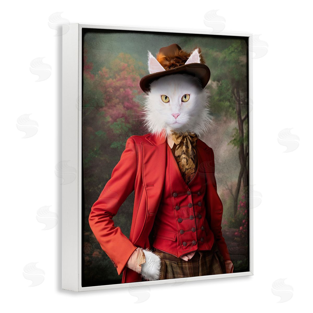 Colonial Classic Cat Portrait White Frame Print Wall Art, Home Decor by Karen Burke
