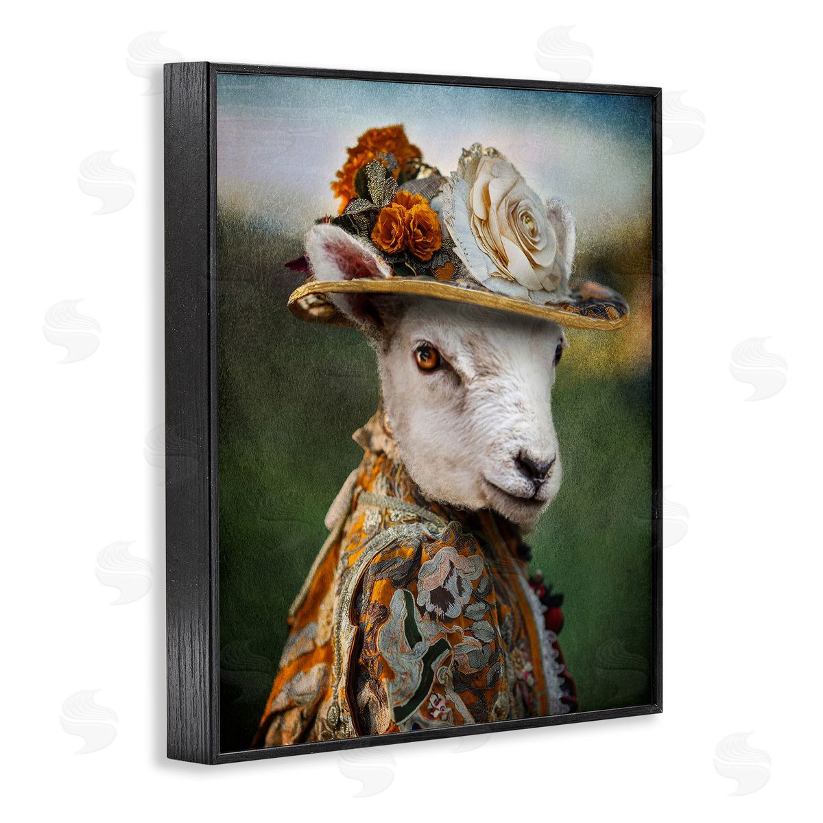 Fashionable Sheep Portrait Black Frame Print Wall Art, Home Decor by Karen Burke