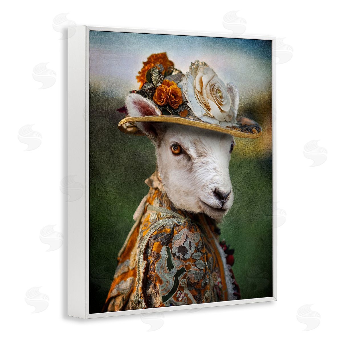Fashionable Sheep Portrait White Frame Print Wall Art, Home Decor by Karen Burke