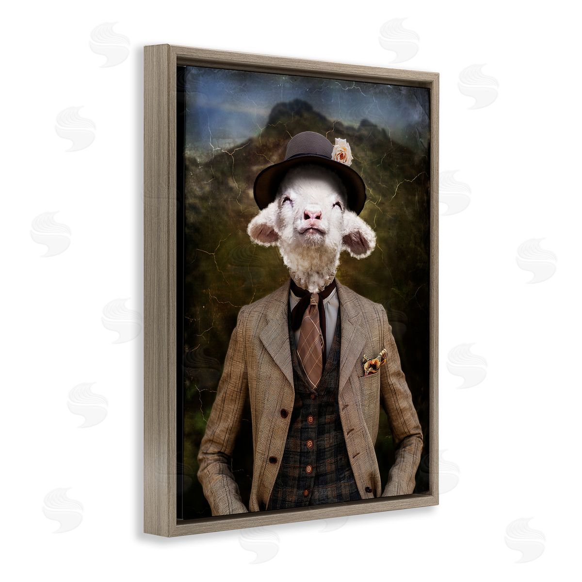 Happy Classic Lamb Brown Floating Frame Canvas Wall Art, Home Decor by Karen Burke