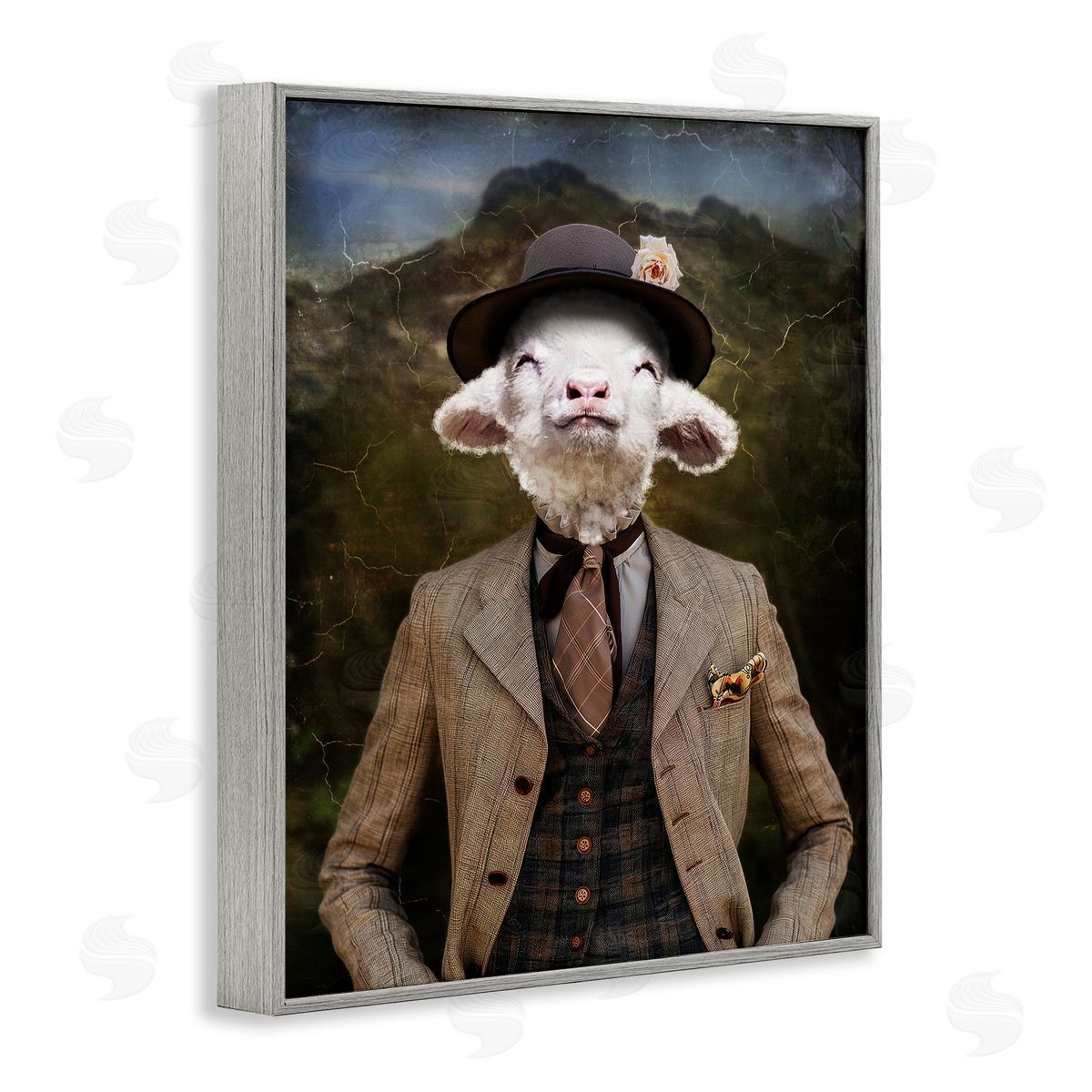 Happy Classic Lamb Grey Frame Print Wall Art, Home Decor by Karen Burke
