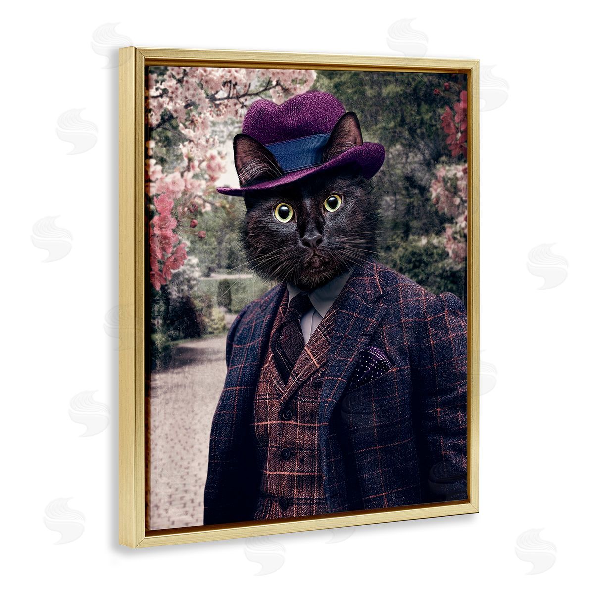 Vintage Clothing Cat Gold Floating Frame Canvas Wall Art, Home Decor by Karen Burke