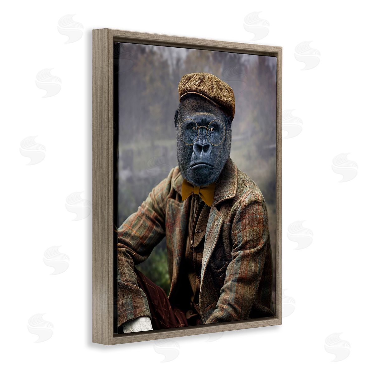 Vintage Gorilla Portrait Brown Floating Frame Canvas Wall Art, Home Decor by Karen Burke