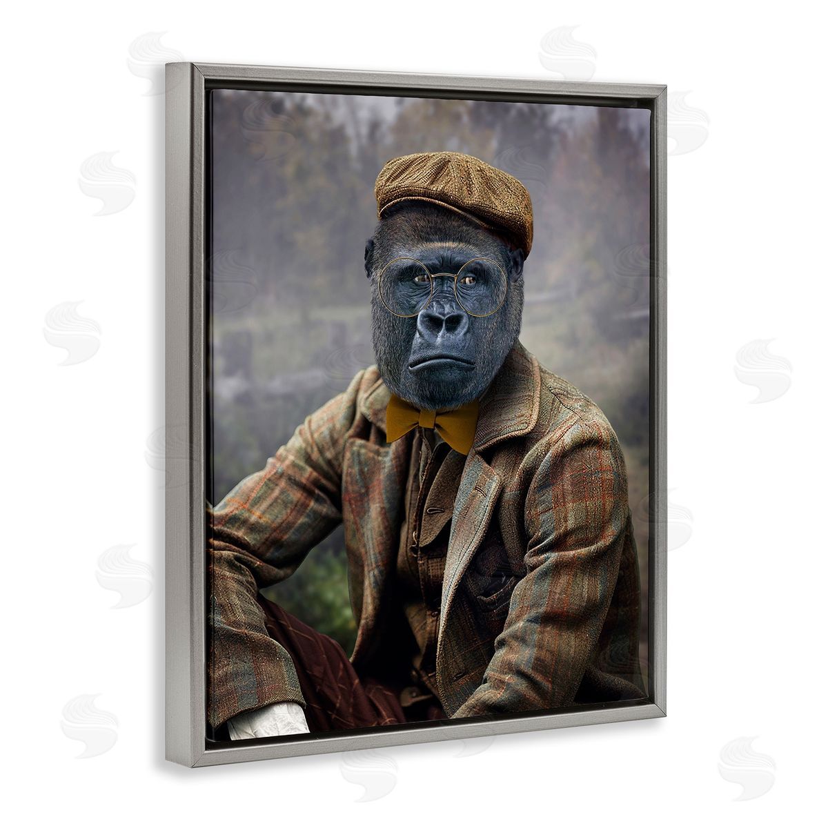 Vintage Gorilla Portrait Grey Floating Frame Canvas Wall Art, Home Decor by Karen Burke