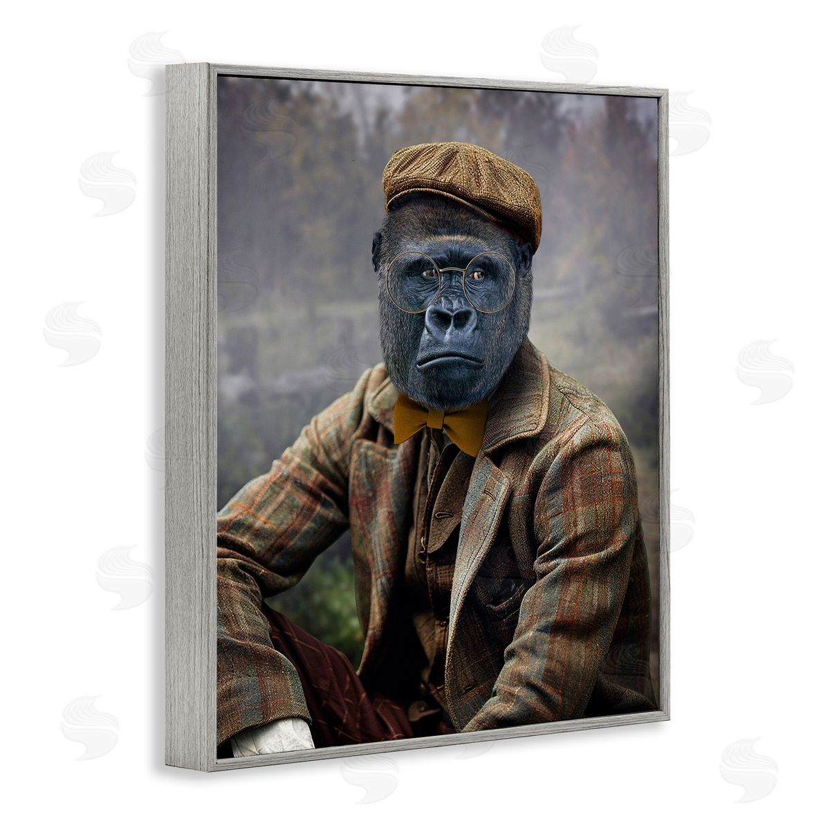 Vintage Gorilla Portrait Grey Frame Print Wall Art, Home Decor by Karen Burke