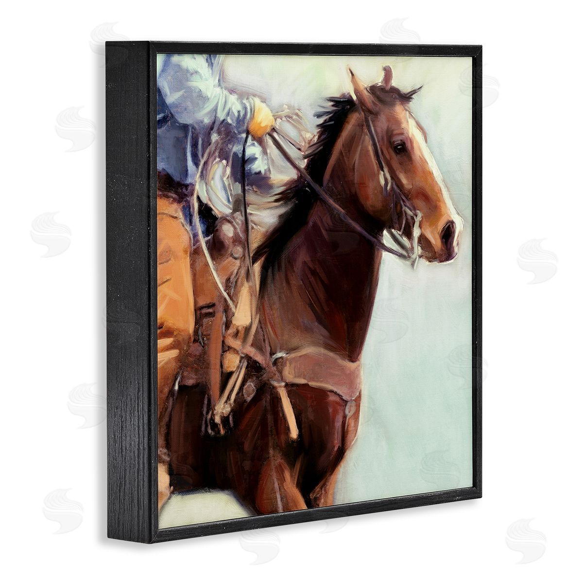 Galloping Western Cowboy Black Frame Print Wall Art, Home Decor by Nina Blue