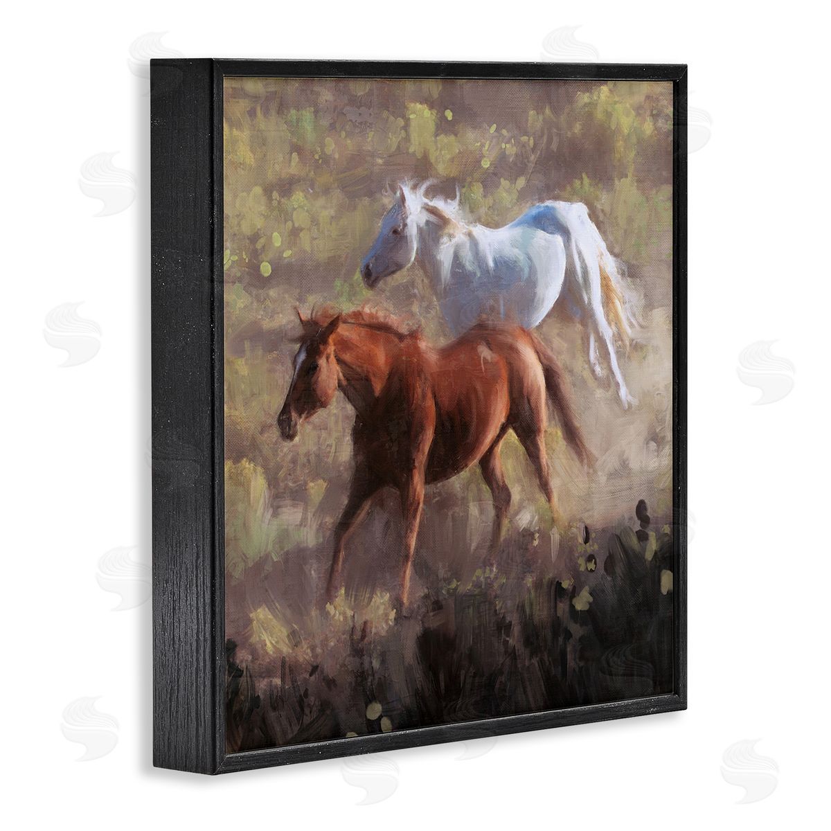 Brown and White Wild Horses Black Frame Print Wall Art, Home Decor by Nina Blue