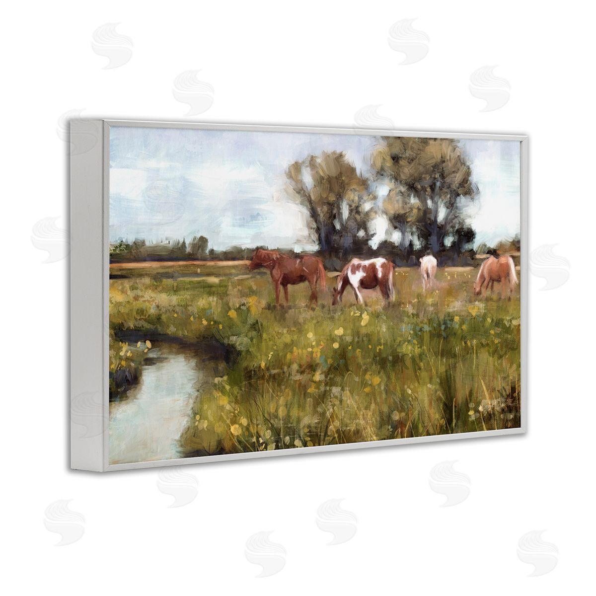 Lazy Day Horse Landscape White Frame Print Wall Art, Home Decor by Nina Blue