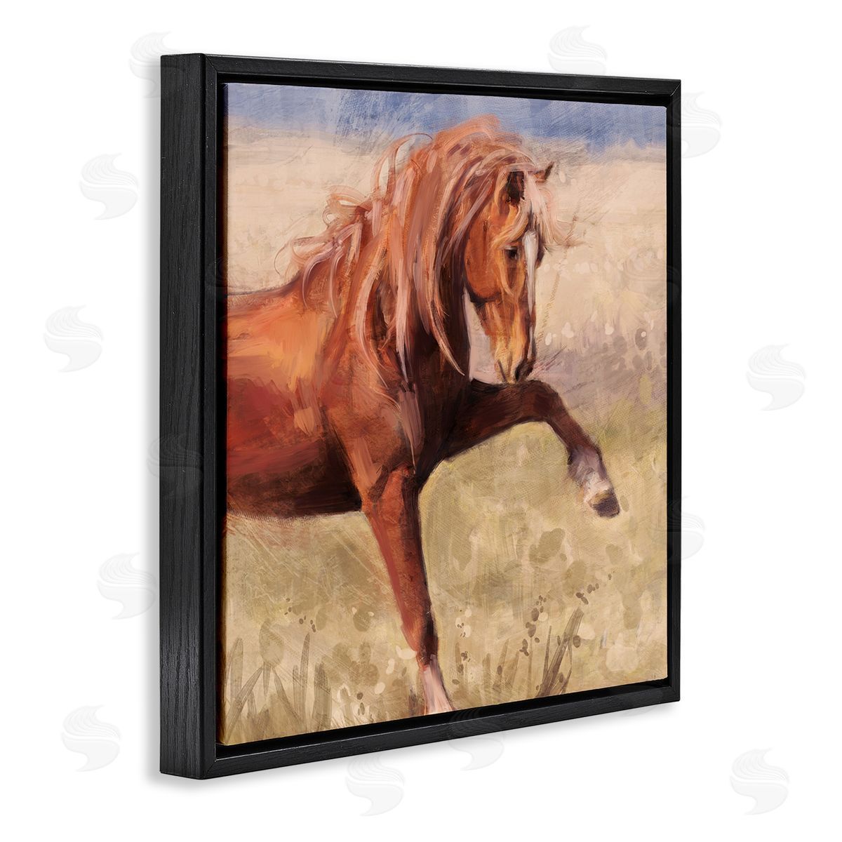 The Red Stallion Portrait Black Floating Frame Canvas Wall Art, Home Decor by Nina Blue