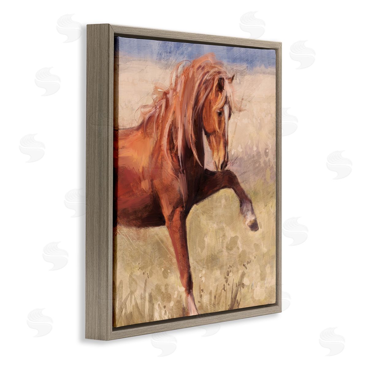 The Red Stallion Portrait Brown Floating Frame Canvas Wall Art, Home Decor by Nina Blue