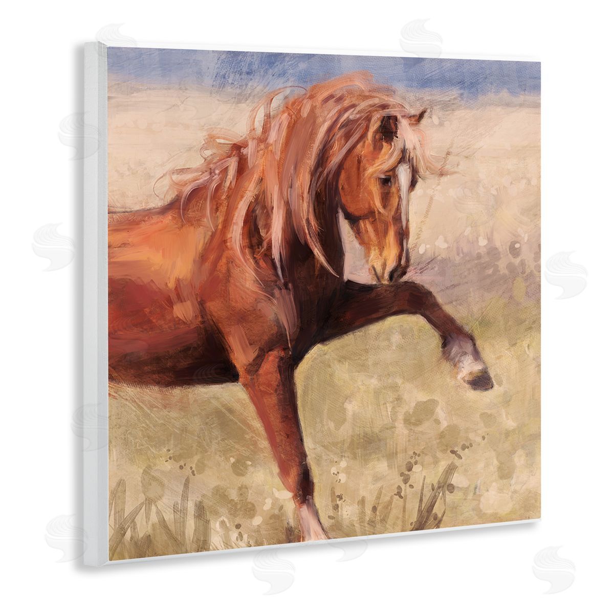 The Red Stallion Portrait Wood Plaque Wall Art, Home Decor by Nina Blue