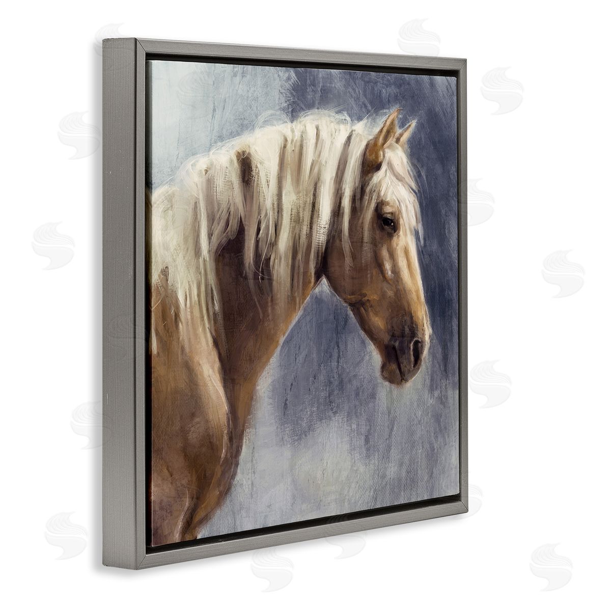 Golden Boy Horse Grey Floating Frame Canvas Wall Art, Home Decor by Nina Blue