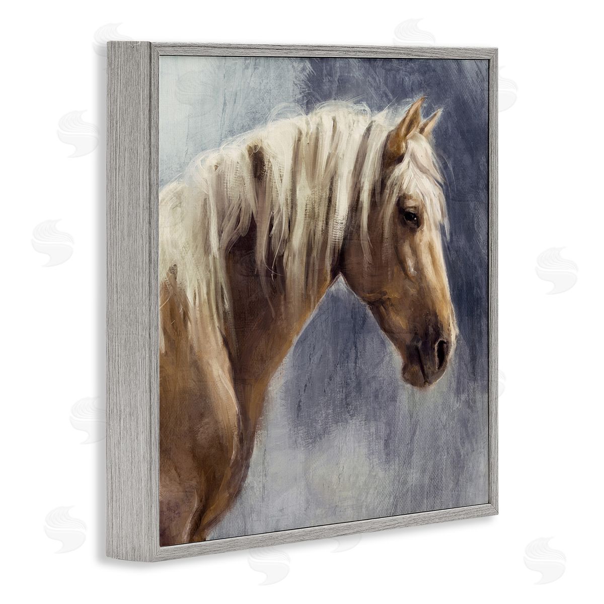 Golden Boy Horse Grey Frame Print Wall Art, Home Decor by Nina Blue
