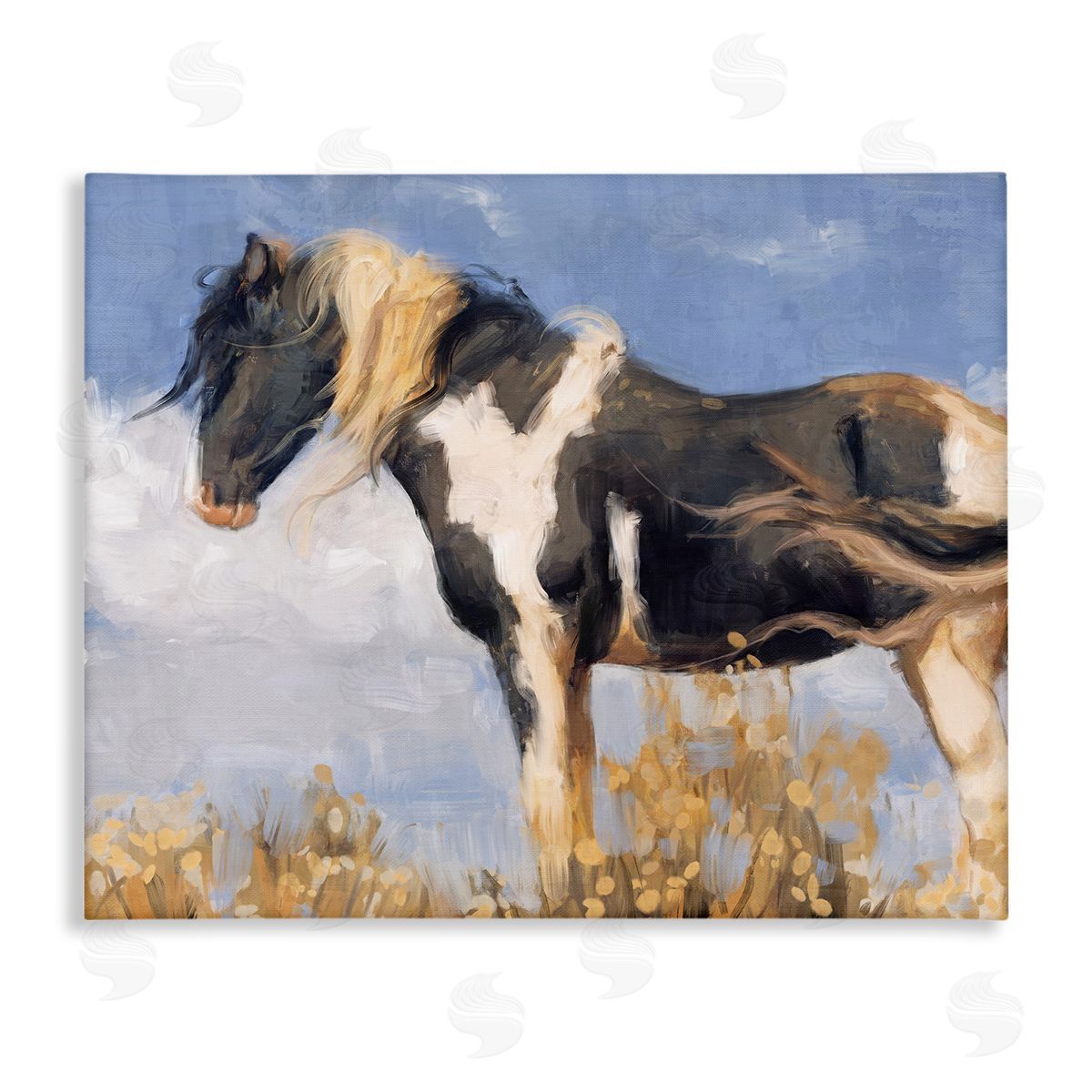 Traditional Windswept Stallion Canvas Wall Art, Home Decor by Nina Blue