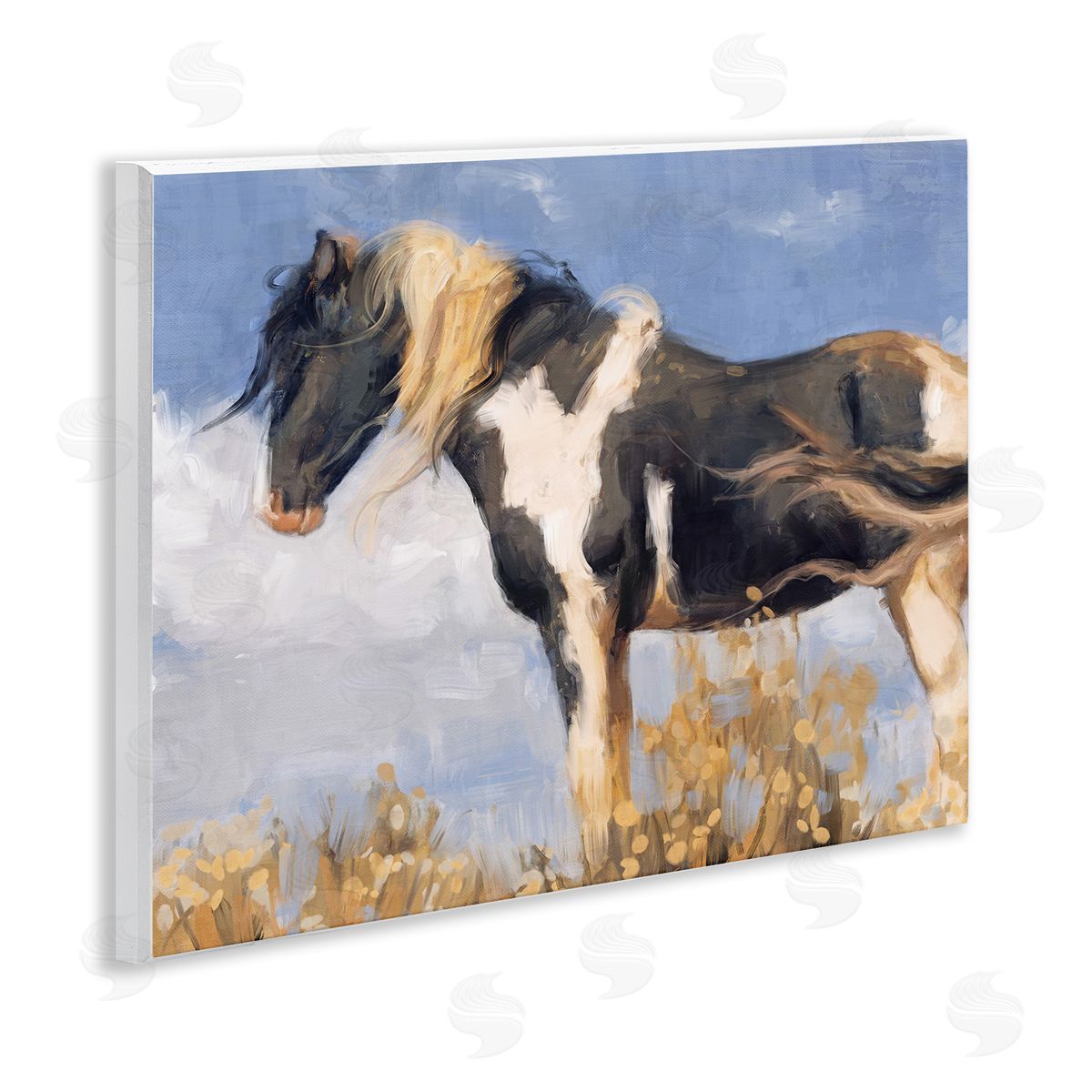 Traditional Windswept Stallion Wood Plaque Wall Art, Home Decor by Nina Blue