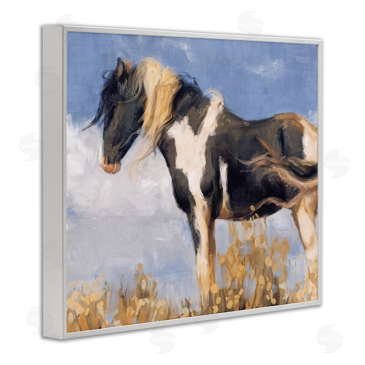 Traditional Windswept Stallion White Frame Print Wall Art, Home Decor by Nina Blue