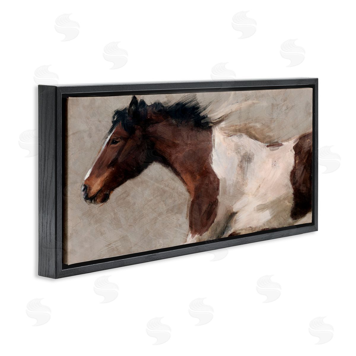 Brown and White Horse Black Floating Frame Canvas Wall Art, Home Decor by Nina Blue