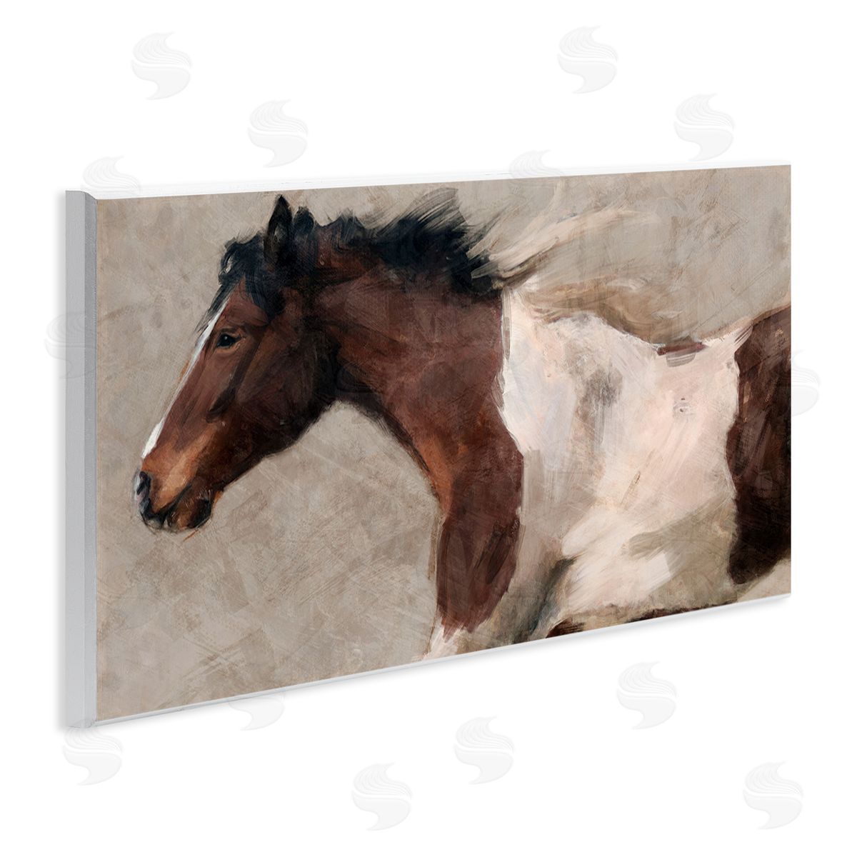 Brown and White Horse Wood Plaque Wall Art, Home Decor by Nina Blue