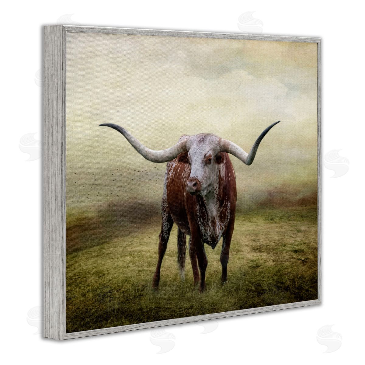 Pride Of The Longhorn Grey Frame Print Wall Art, Home Decor by Kelley Parker