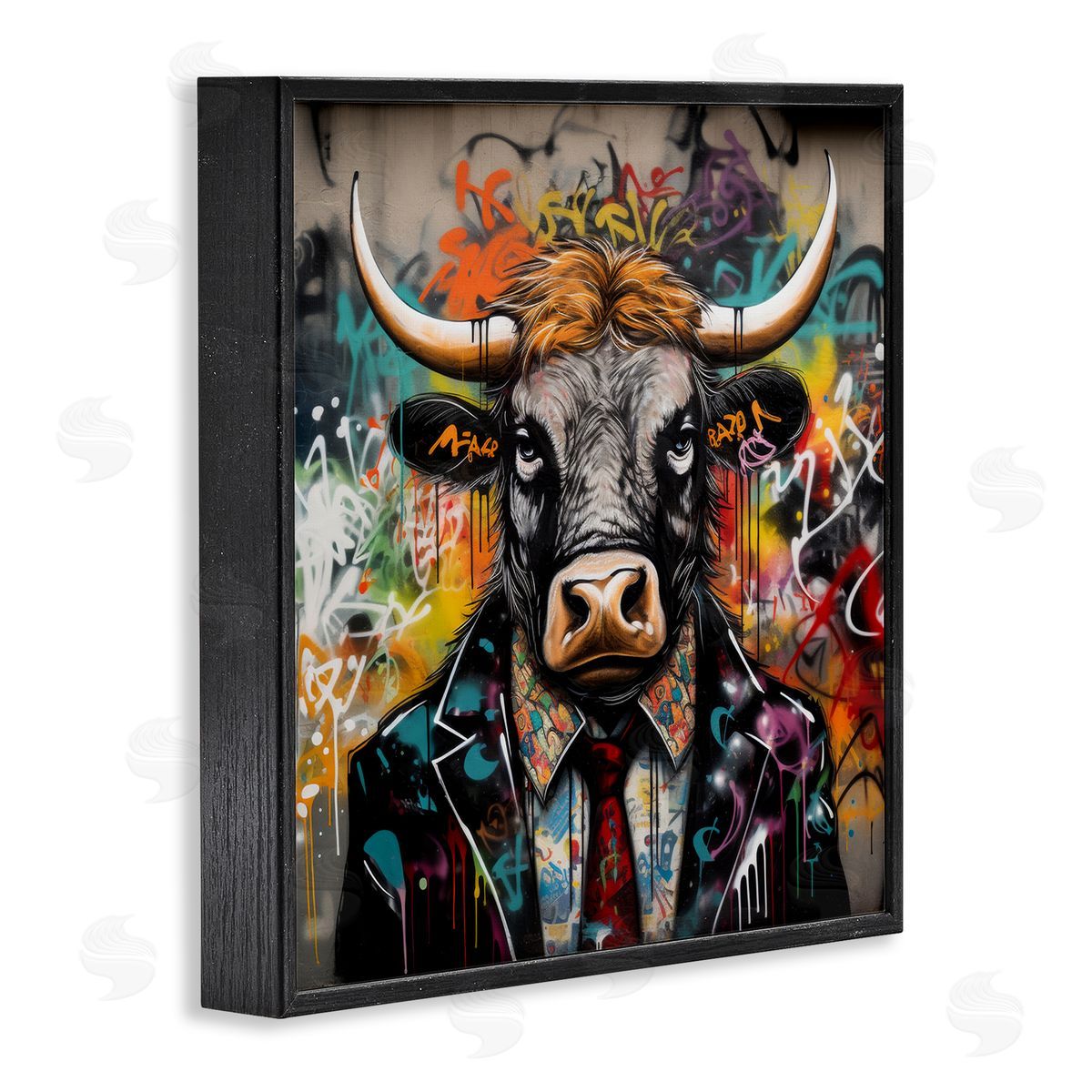 Urban Graffiti Bull Black Frame Print Wall Art, Home Decor by Lazar Studio