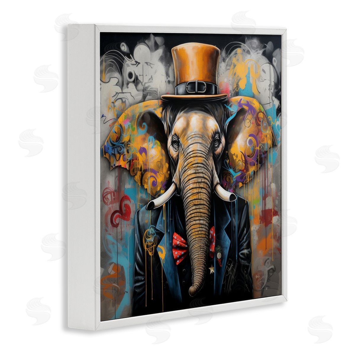 Urban Graffiti Elephant White Frame Print Wall Art, Home Decor by Lazar Studio