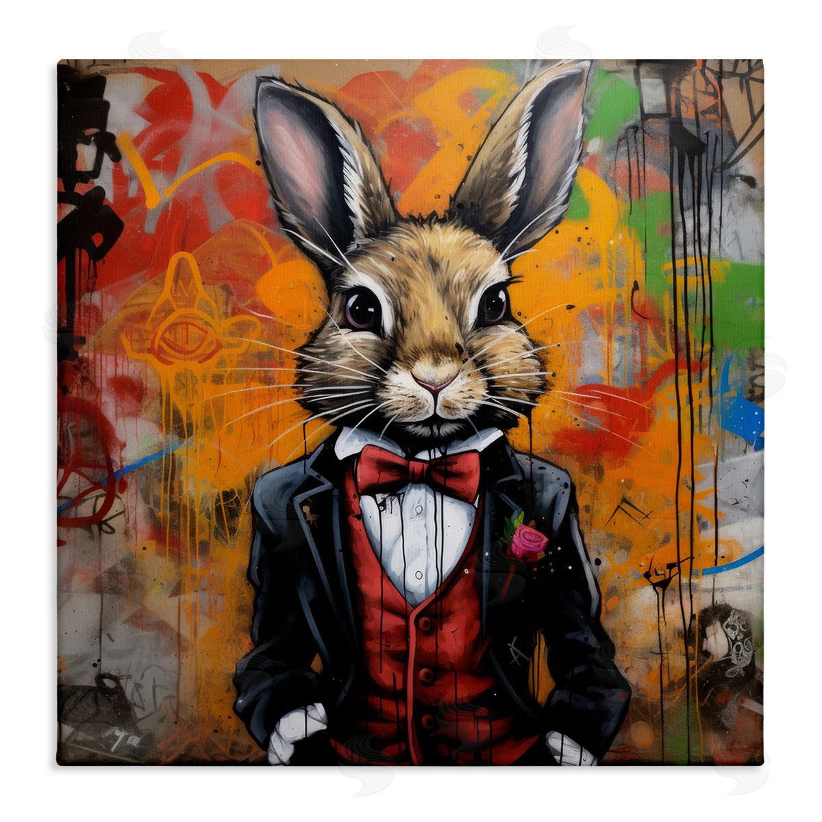 Urban Graffiti Rabbit Canvas Wall Art, Home Decor by Lazar Studio