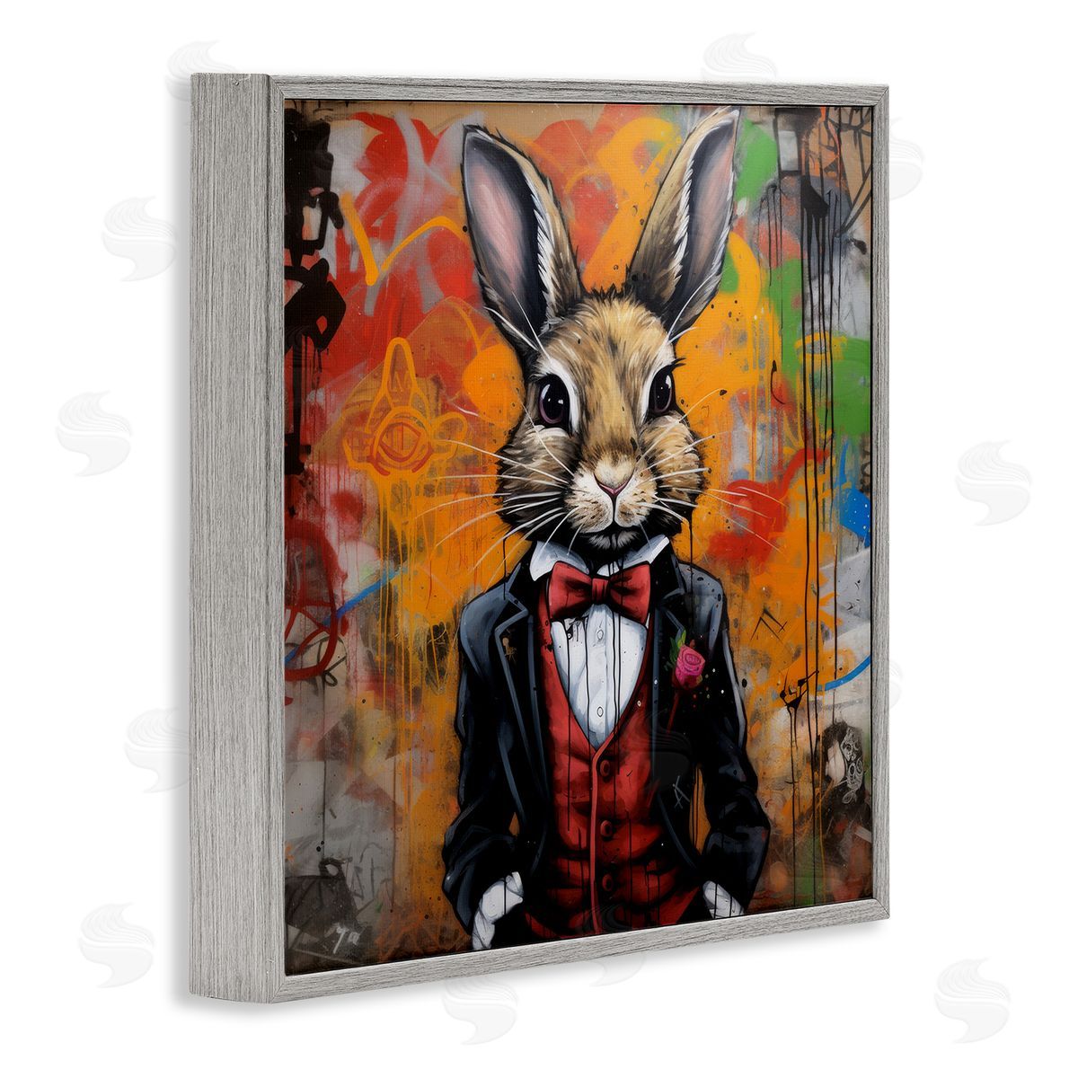 Urban Graffiti Rabbit Grey Frame Print Wall Art, Home Decor by Lazar Studio
