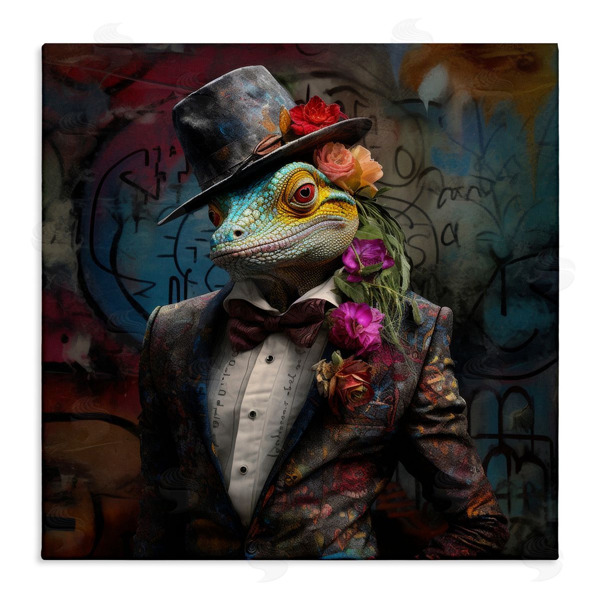 Urban Graffiti Lizard Canvas Wall Art, Home Decor by Lazar Studio
