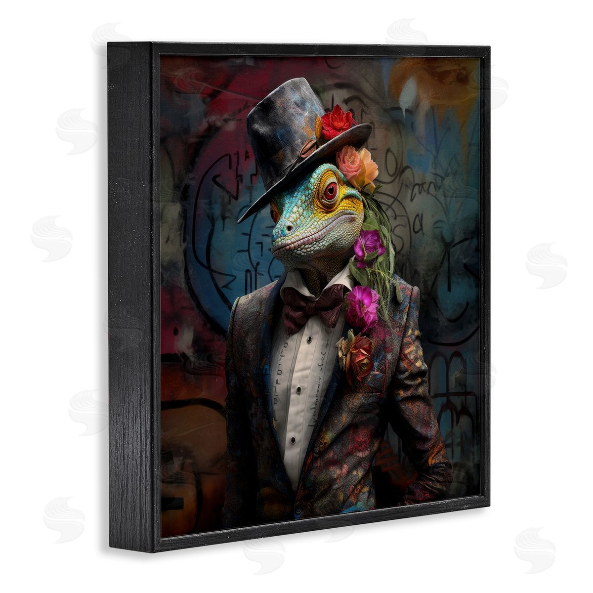 Urban Graffiti Lizard Black Frame Print Wall Art, Home Decor by Lazar Studio