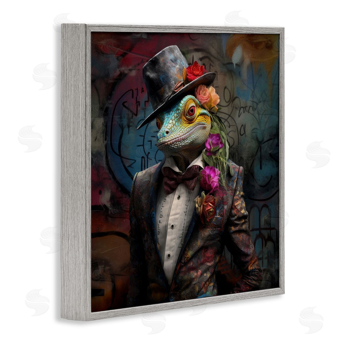 Urban Graffiti Lizard Grey Frame Print Wall Art, Home Decor by Lazar Studio