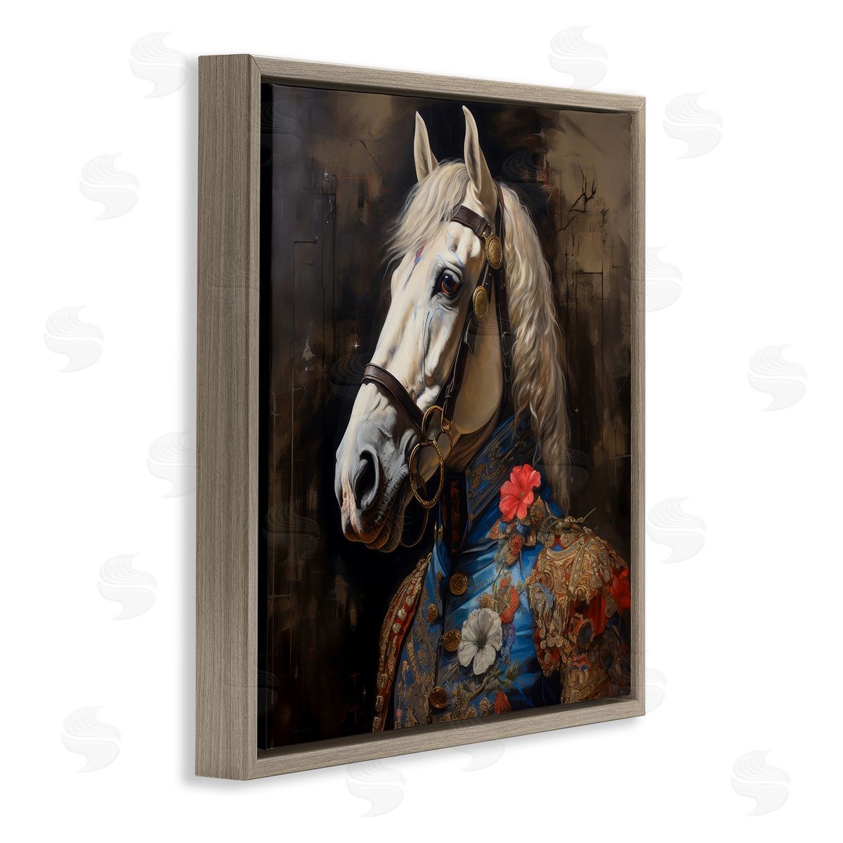 Horse with Regal Clothing Brown Floating Frame Canvas Wall Art, Home Decor by Lazar Studio