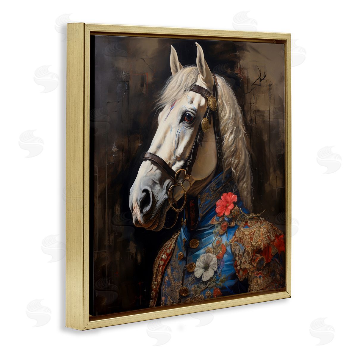 Horse with Regal Clothing Gold Floating Frame Canvas Wall Art, Home Decor by Lazar Studio