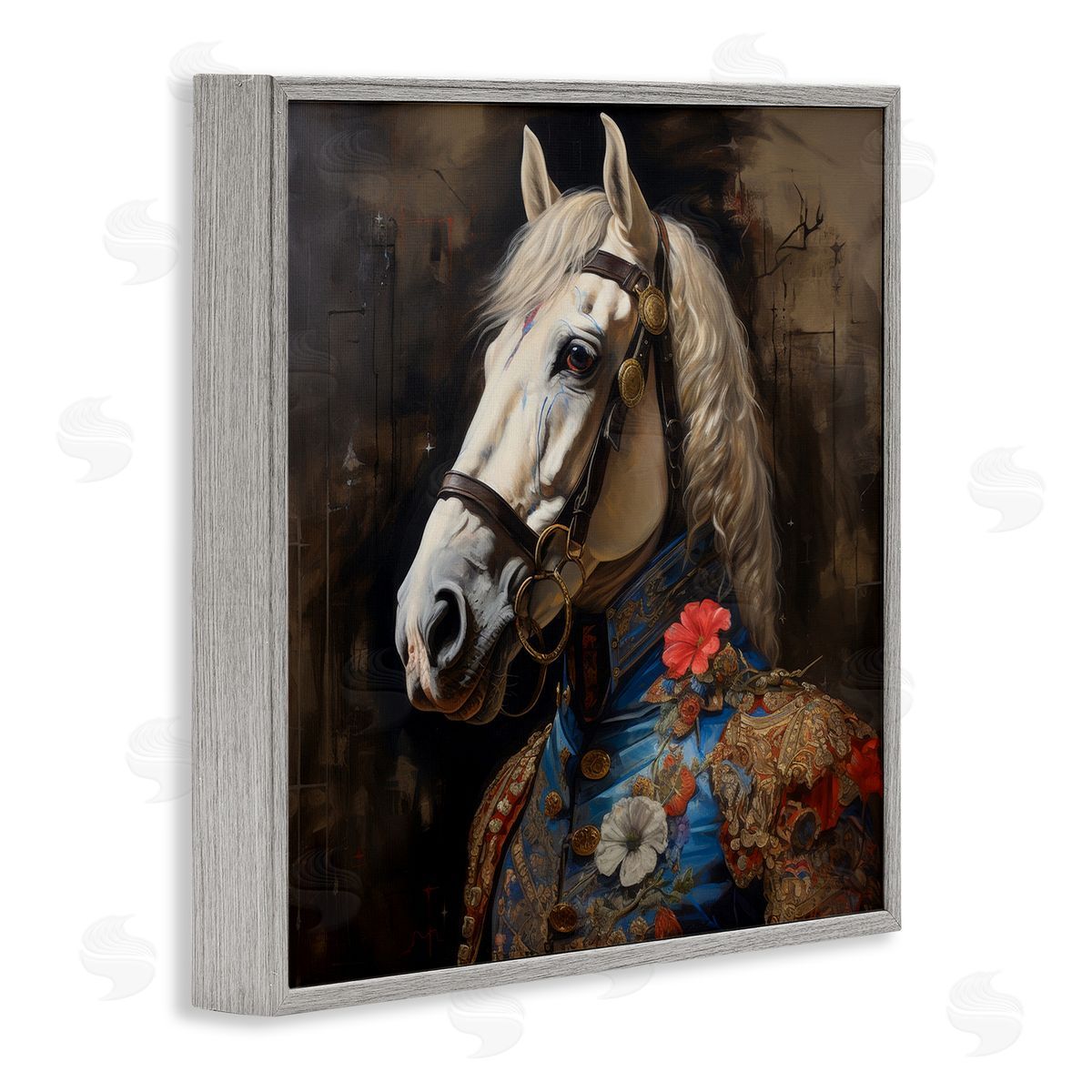 Horse with Regal Clothing Grey Frame Print Wall Art, Home Decor by Lazar Studio