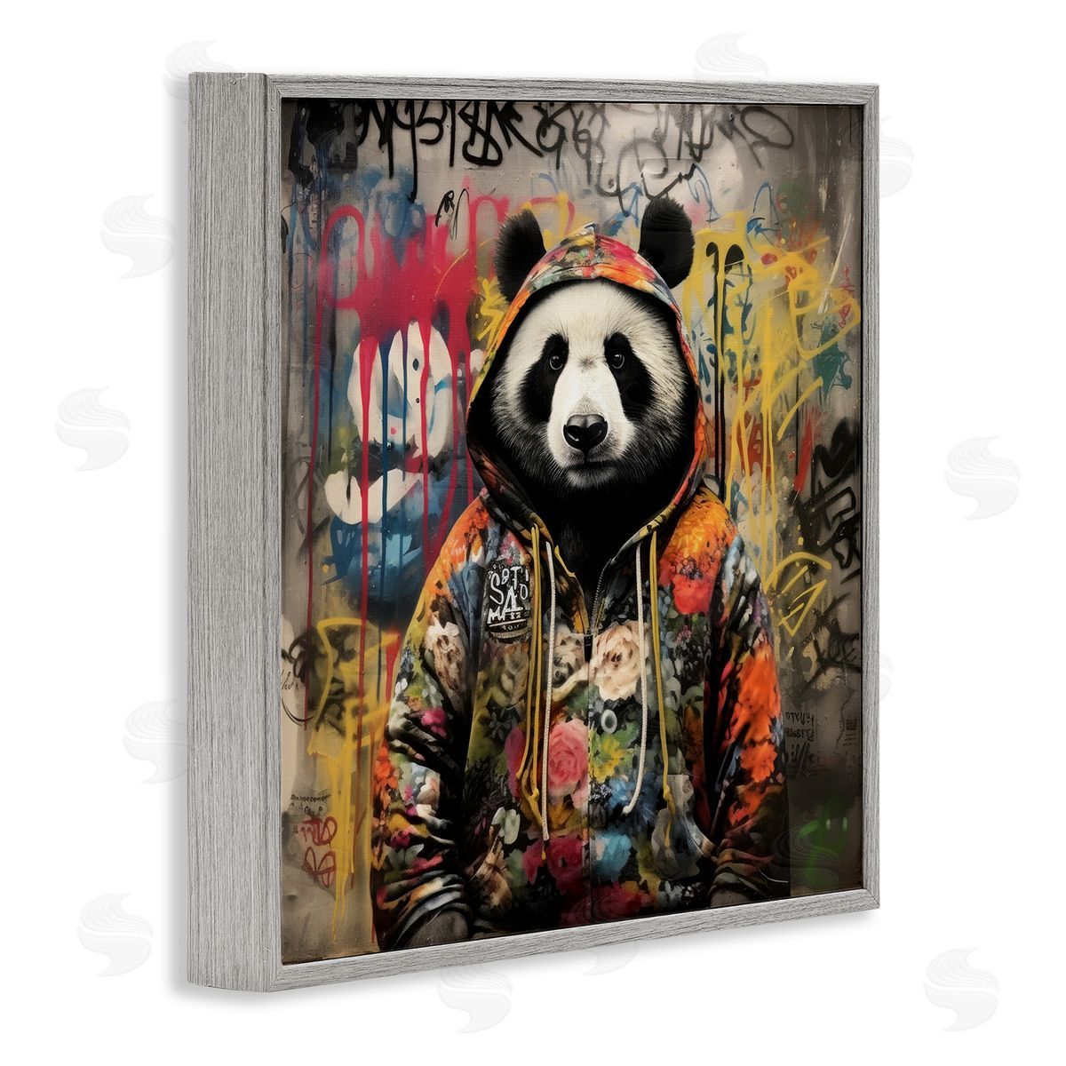 Urban Graffiti Panda Grey Frame Print Wall Art, Home Decor by Lazar Studio