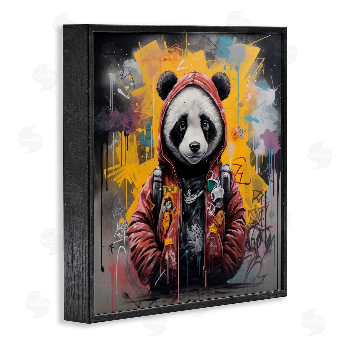 Urban Graffiti Panda Bear Black Frame Print Wall Art, Home Decor by Lazar Studio