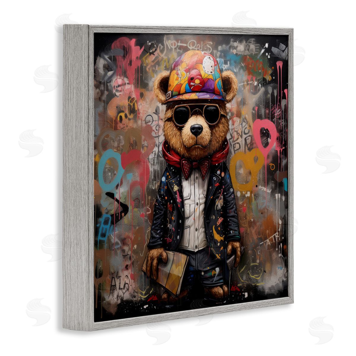 Urban Graffiti Bear Grey Frame Print Wall Art, Home Decor by Lazar Studio