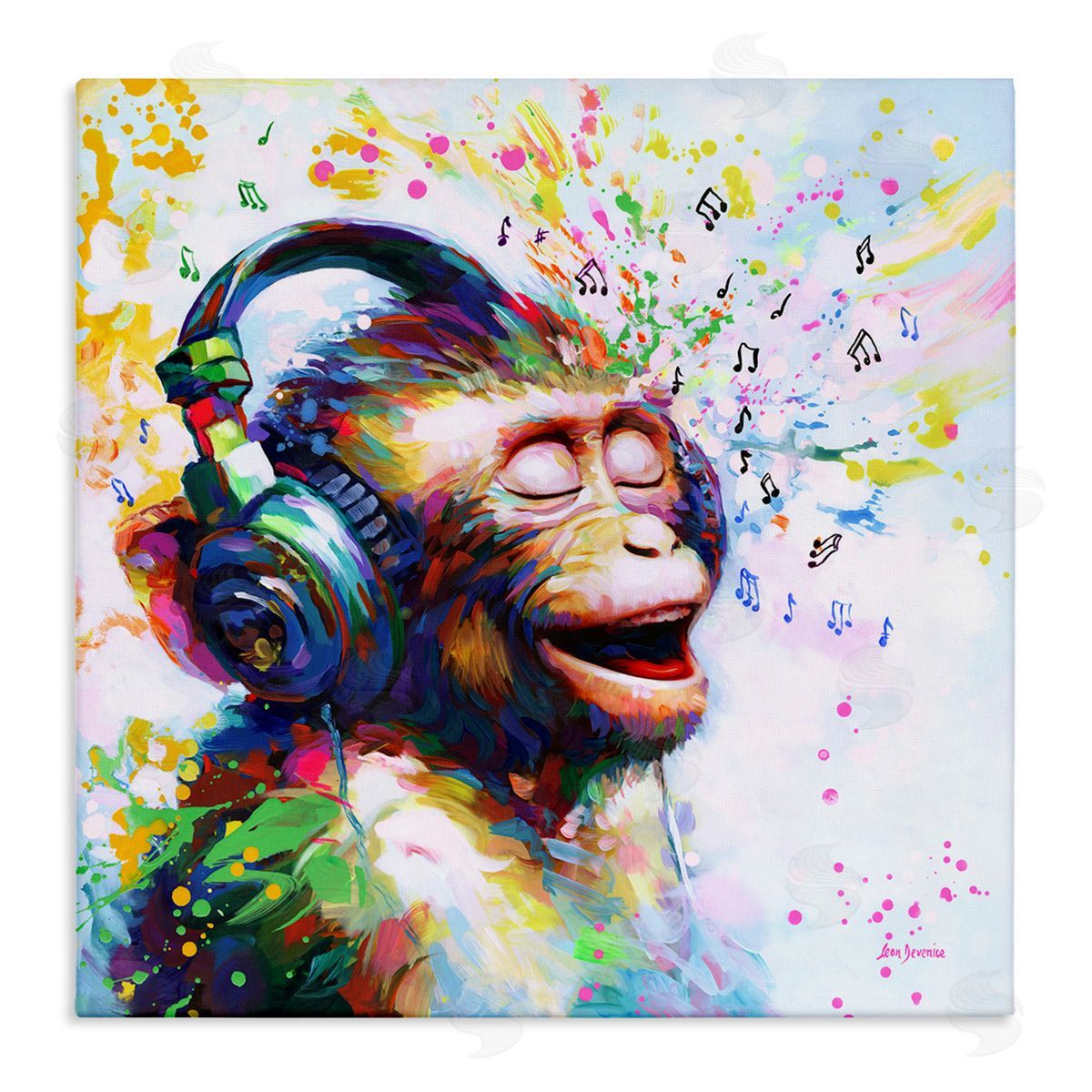 Blissful Beats Monkey Canvas Wall Art, Home Decor by Leon Devenice
