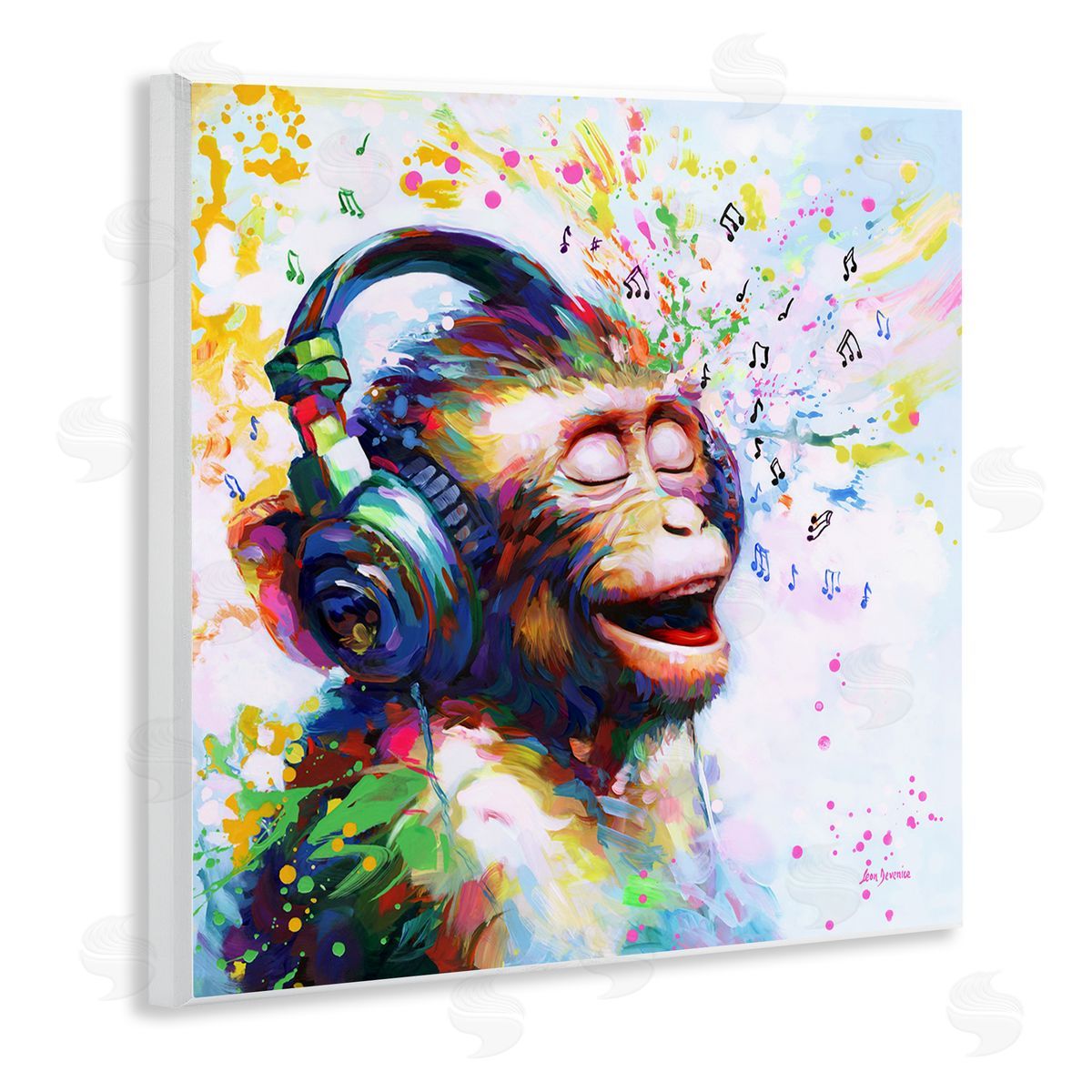 Blissful Beats Monkey Wood Plaque Wall Art, Home Decor by Leon Devenice