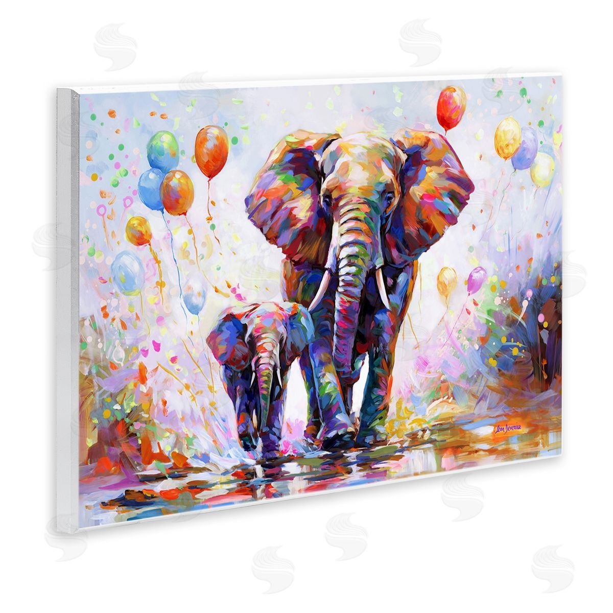 Elephants and Balloons Wood Plaque Wall Art, Home Decor by Leon Devenice