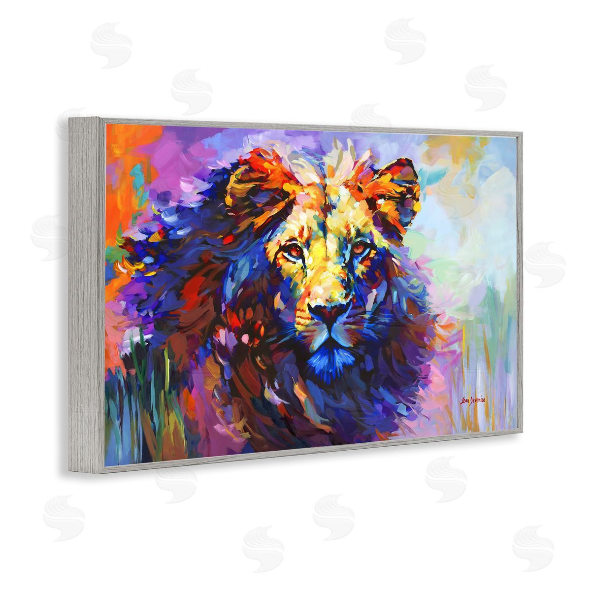 Paint Strokes Lion Grey Frame Print Wall Art, Home Decor by Leon Devenice