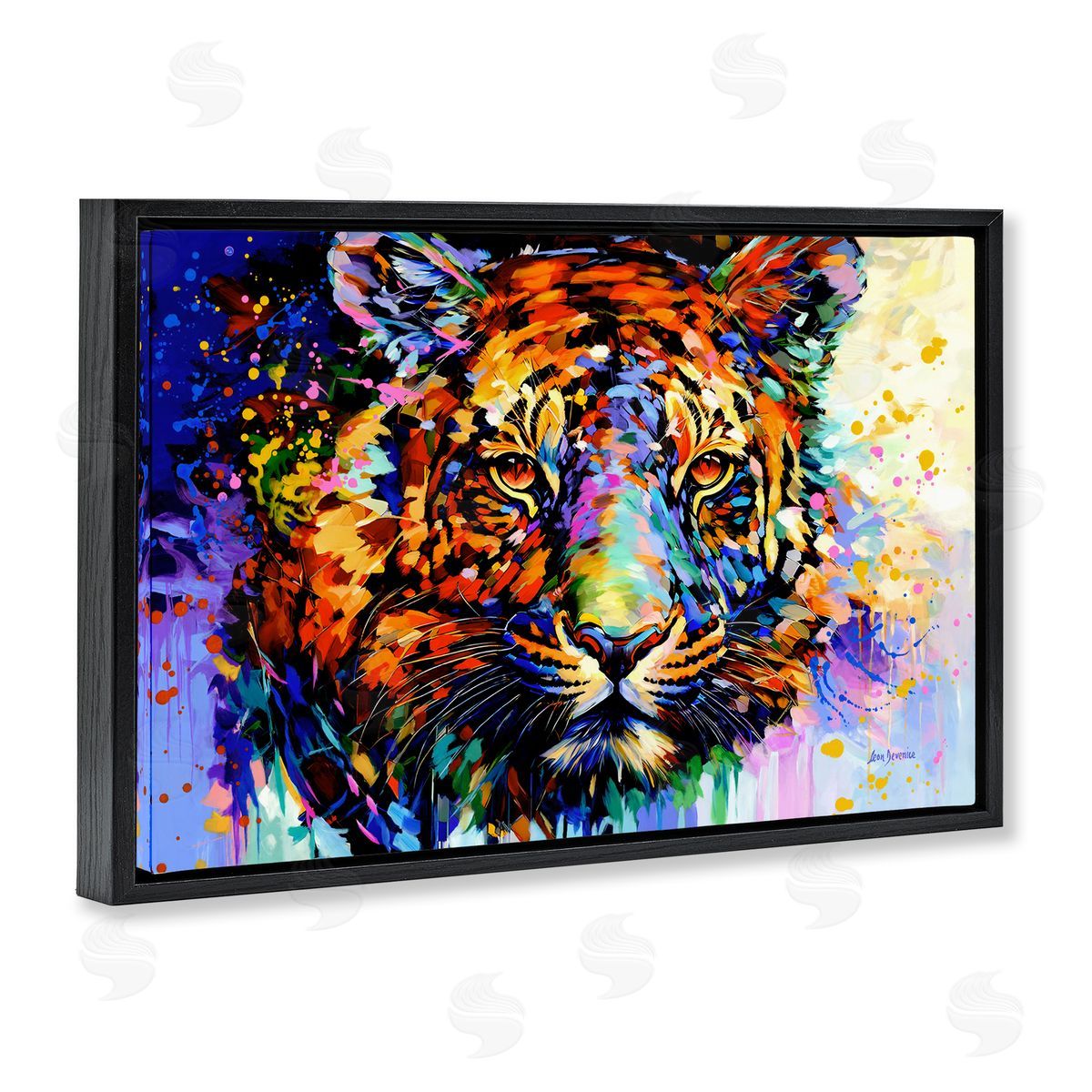 Tiger's Wild Wonder Black Floating Frame Canvas Wall Art, Home Decor by Leon Devenice