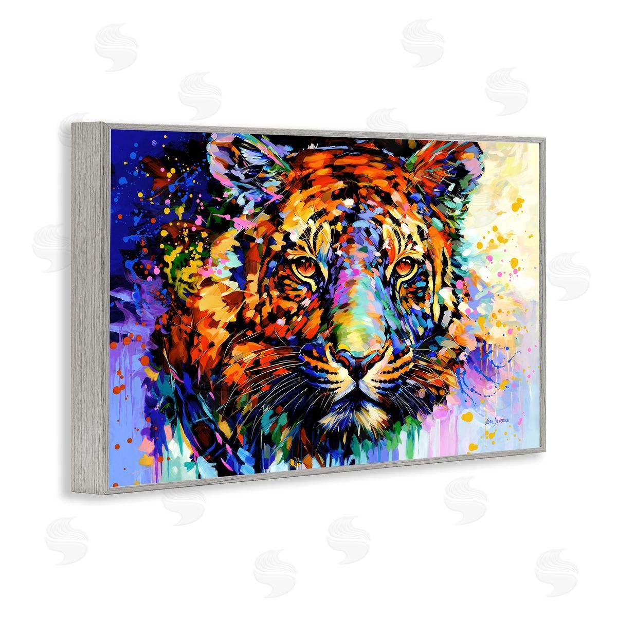 Tiger's Wild Wonder Grey Frame Print Wall Art, Home Decor by Leon Devenice