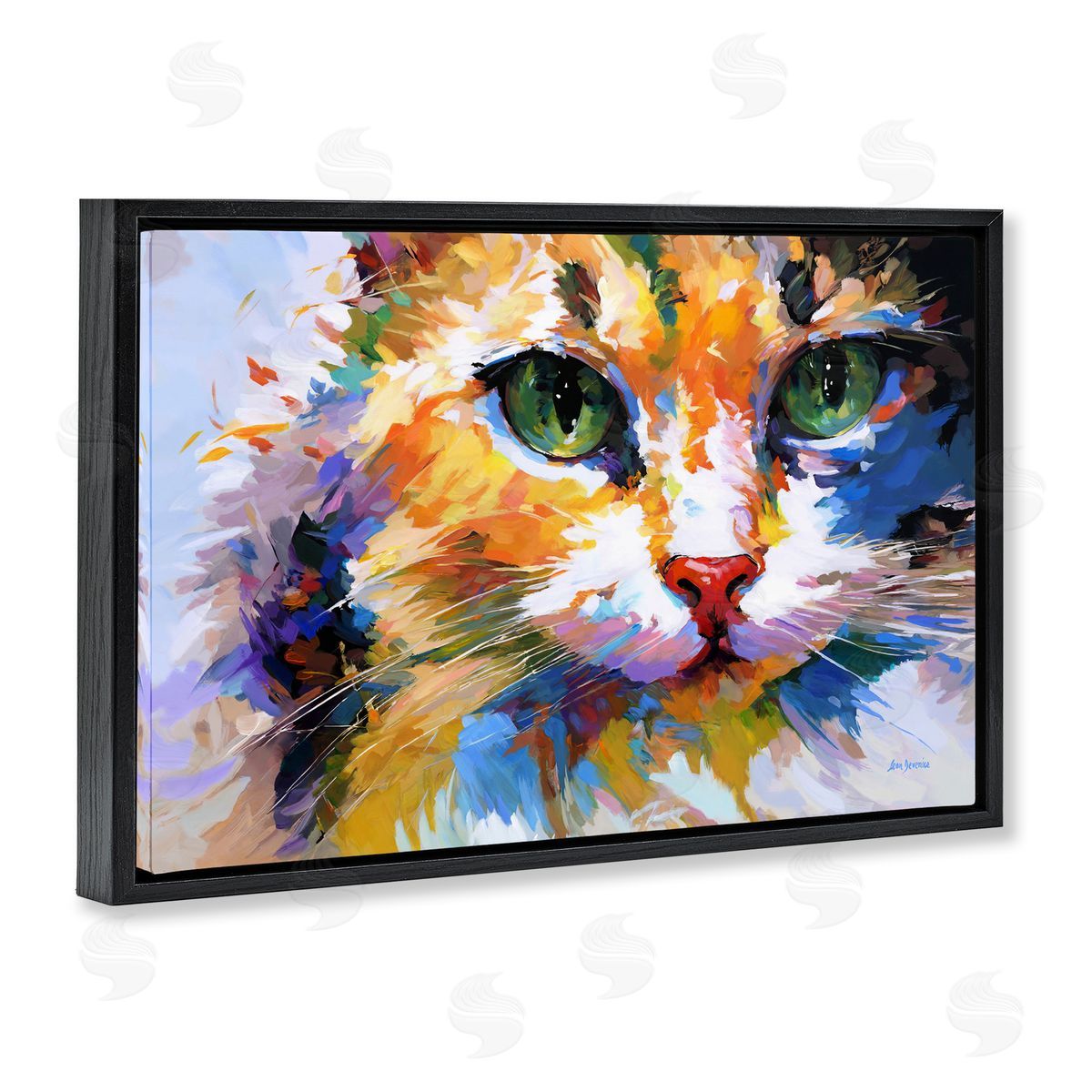 Manx Cat Gaze Black Floating Frame Canvas Wall Art, Home Decor by Leon Devenice