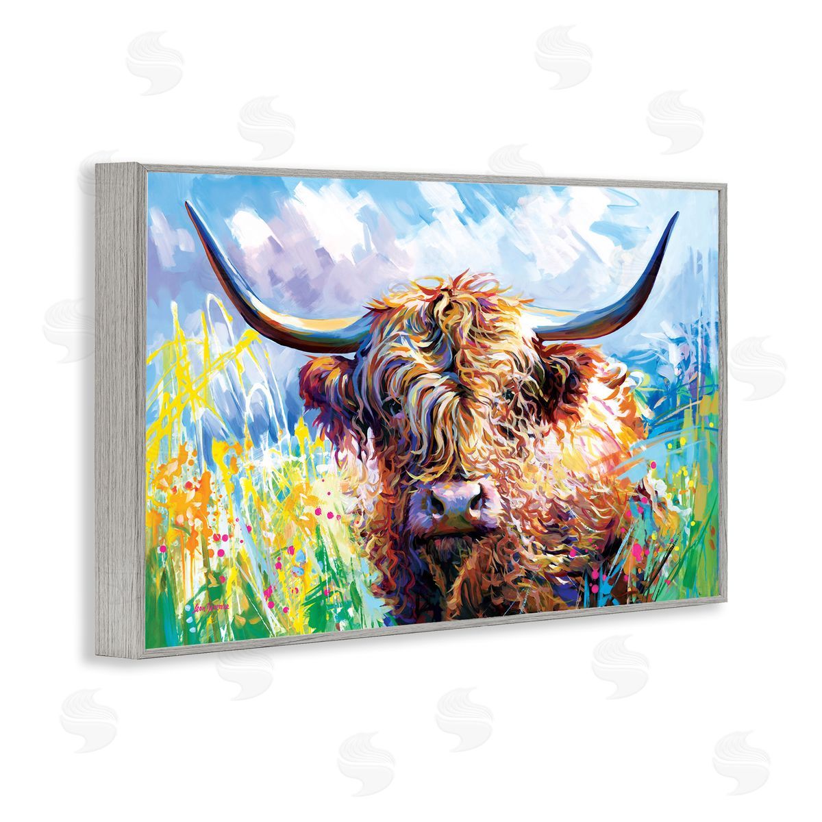 Long Haired Highland Cattle Grey Frame Print Wall Art, Home Decor by Leon Devenice