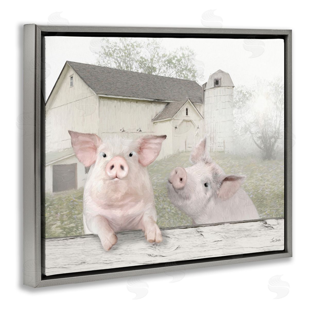 Piglets Farm Scenery Grey Floating Frame Canvas Wall Art, Home Decor by Lori Deiter