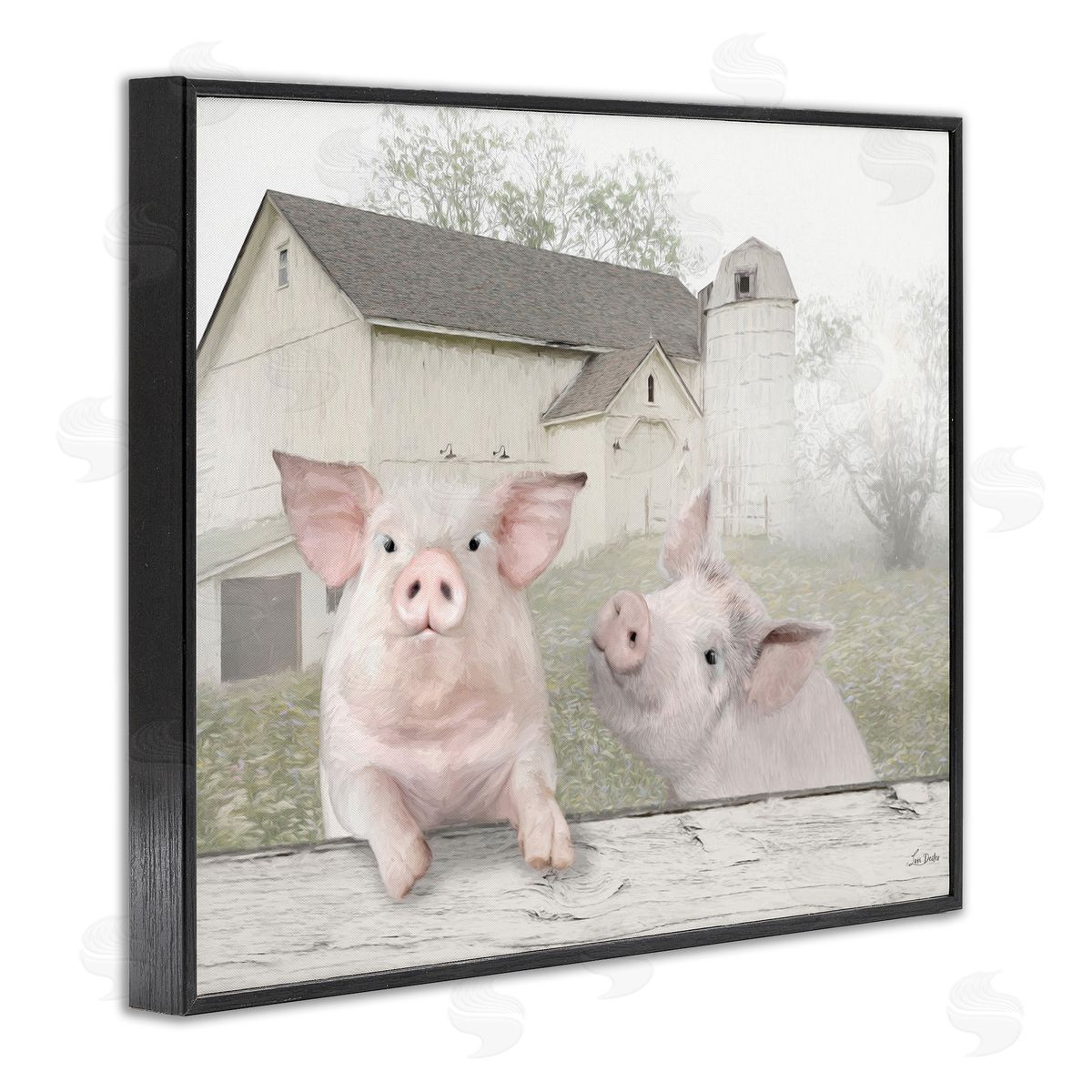 Piglets Farm Scenery Black Frame Print Wall Art, Home Decor by Lori Deiter