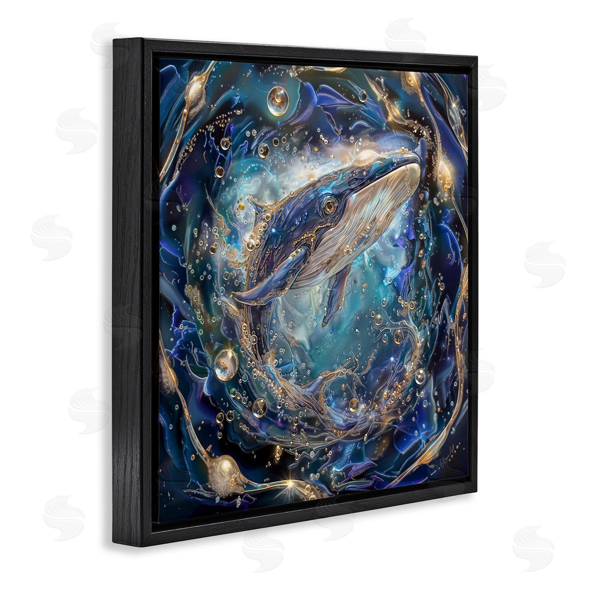 Echoes Of Abyss Whale Black Floating Frame Canvas Wall Art, Home Decor by Lena Owens