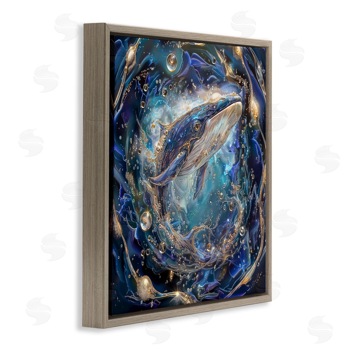 Echoes Of Abyss Whale Brown Floating Frame Canvas Wall Art, Home Decor by Lena Owens