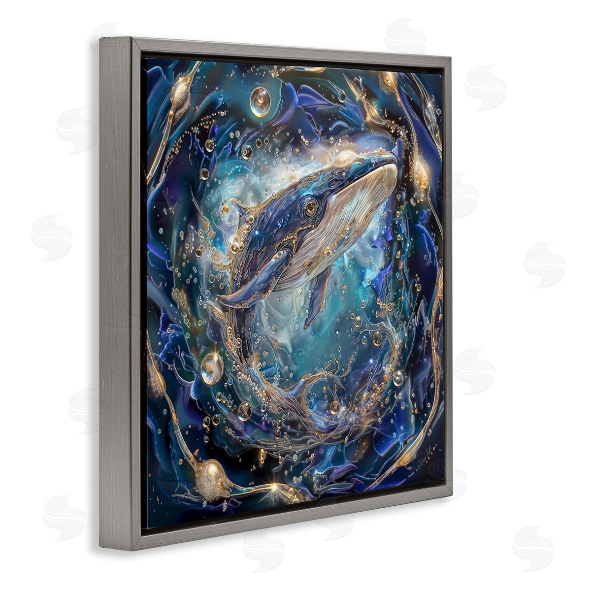 Echoes Of Abyss Whale Grey Floating Frame Canvas Wall Art, Home Decor by Lena Owens
