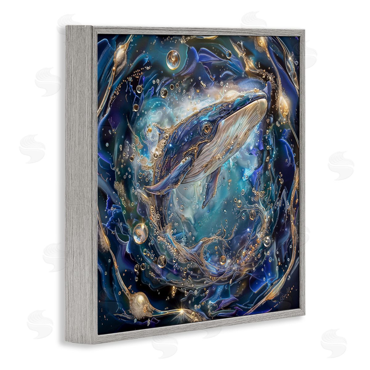 Echoes Of Abyss Whale Grey Frame Print Wall Art, Home Decor by Lena Owens